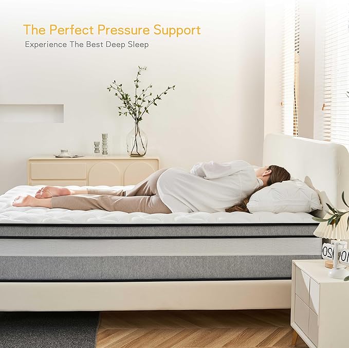 Queen Mattress, 12 Inch Cooling Hybrid Queen Size Mattress in a Box, Medium Firm with Gel Memory Foam & Pocket Coils, Motion Isolation, Pressure Relief, CertiPUR-US
