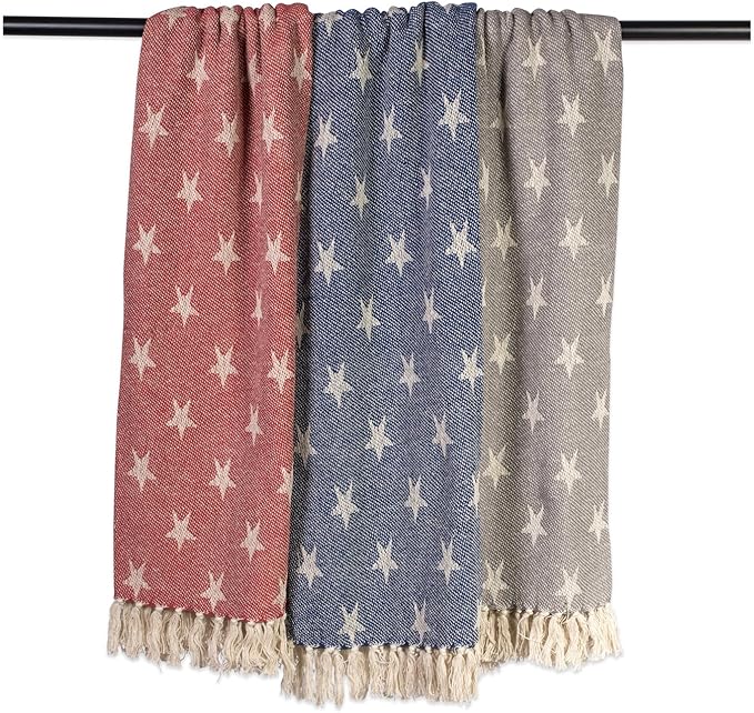 DII 4TH of July Patriotic Throw Blanket with Decorative Tassles, Use for Chair, Couch, Bed, Picnic, Camping, Beach, & Just Staying Cozy at Home (50 x 60), Star Nautical Blue