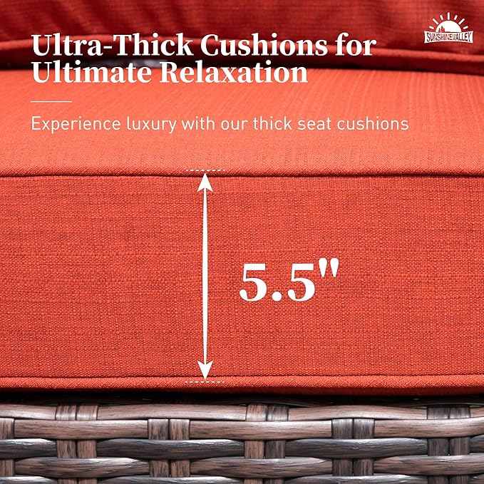 Patio Wicker Swivel Chairs Set of 2, Outdoor High Back Chairs with 5.5" Waterproof Cushions, Outdoor Furniture Set for Deck Porch and Yard, Red