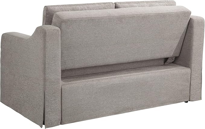 Serta Hawthorne 66.1" Slipcovered Convertible Sleeper Loveseat, Full Size, Dreamcoil Comfort, FingerGuard Pinch Point Protection, Polyester Tweed Fabric, Flax