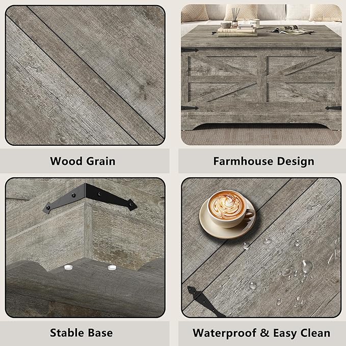 Furnideco 35.5''W Square Coffee Table Farmhouse Lift top Coffee Table with Large Hidden Storage, Wood Center Table for Living Room, Home Office, Rustic Grey