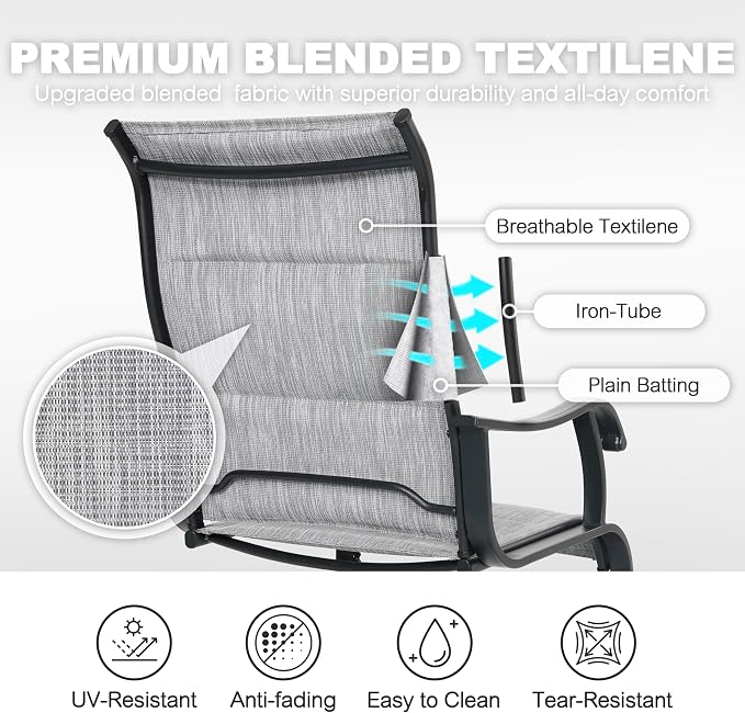 NUU GARDEN Patio Dining Chairs Set of 4, All Weather Outdoor Padded Textilene Patio Chairs, Breathable Spring Motion Textile High Back Outdoor Dining Chairs for Backyard, Lawn, Deck, Grey - Image 5