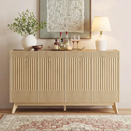 Fatmok Large Sideboard Buffet Cabinet with Storage, 65" Modern Fluted Credenza Buffet Table Coffee Bar Storage Cabinet with Doors & Adjustable Shelves for Living Room Kitchen Dining Room(Natural Oak) by Fatmok