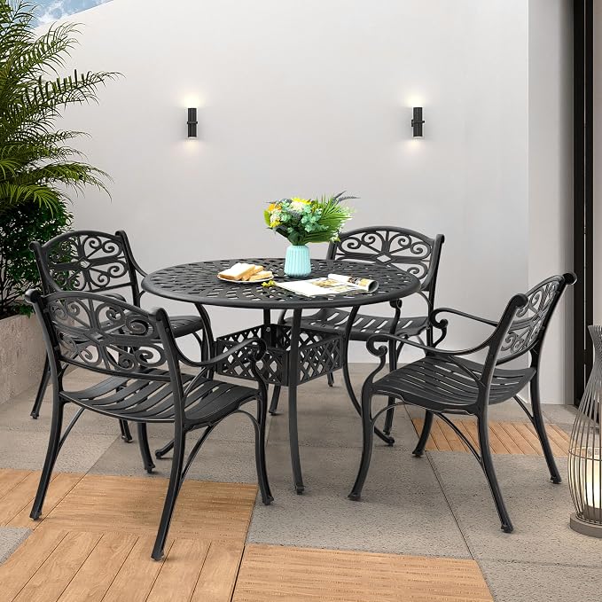 NUU GARDEN 5 Pieces Outdoor Patio Dining Set, 42" Round Cast Aluminum Dining Table with 2.24" Umbrella Hole and All-Weather 4 Outdoor Patio Dining Chairs for Patio, Garden, Backyard, Balcony, Bronze - Image 8