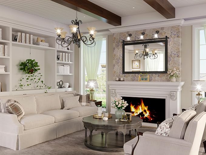Farmhouse Mirror for Bathroom, 40x26 Inch Black Vanity Mirror for Wall, Wood Framed Rustic Mirror Rectangular Wall Decor Mirrors for Entryway Living Room Bedroom - Image 2