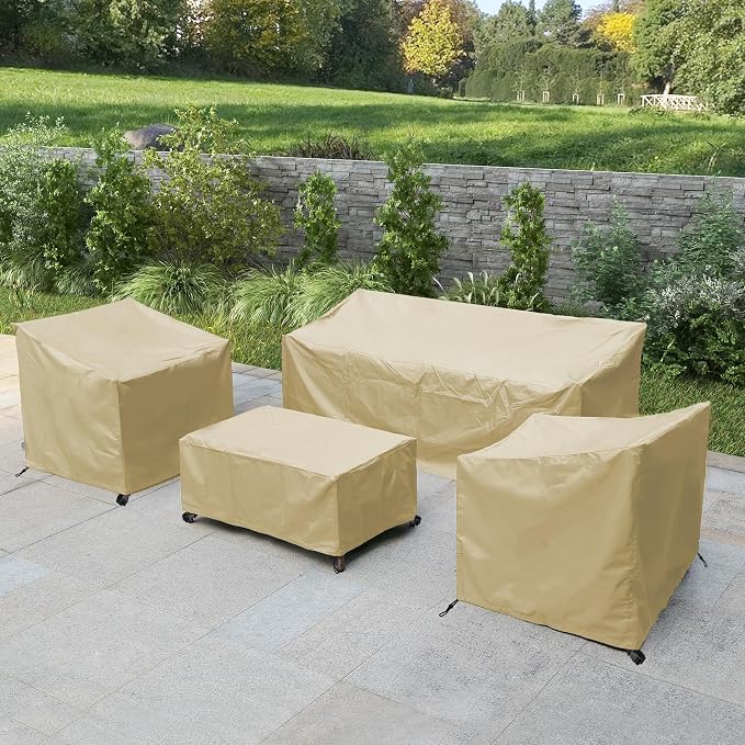 Patio Furniture Covers,Outdoor Furniture Cover Waterproof,Patio Furniture Set Covers for 4 Piece Outdoor Conversation Set,Patio Covers Set-XX-Large (Beige) - Image 7