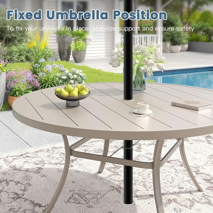 DIFY Patio Dining Set for 6, 7 Piece Outdoor Table and Chairs Set, 50" Round Metal Patio Dining Table and 6 Textilene Stackable Patio Chairs, for Backyard Garden Poolside, Sandshell - Image 3
