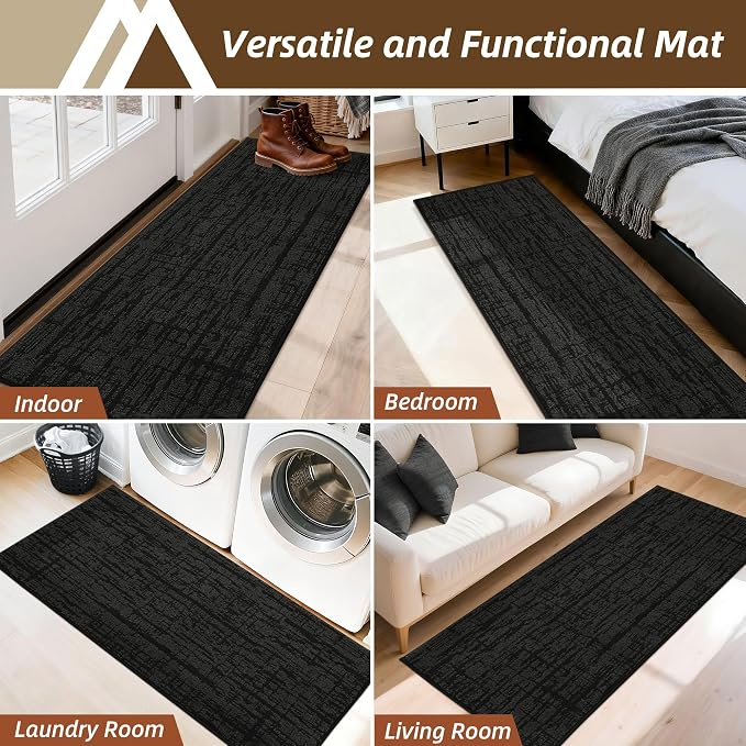 COSY HOMEER Door Mat 20" x 48" Non-Slip Washable Entryway Rug,Dirt Trapper Door Mat Indoor Entrance,Stain Resistant Absorbent Welcome Mats for Front Back Doormats and Wet Shoes,Black - Image 6