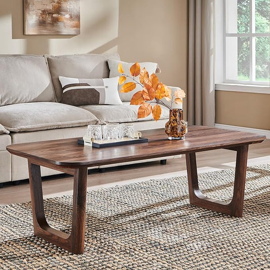 ACCOHOHO Modern Coffee Table for Living Room,51.2" Large Rectangle Wood Coffee Table with U-Shaped Legs & Sturdy Base Design,Center Table for Office,Apartment,Dark Walnut