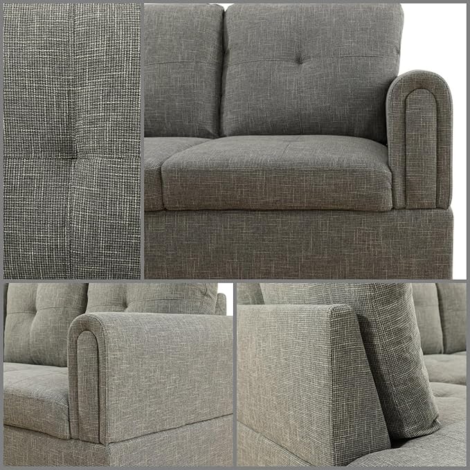 FONTOI L Shaped Sectional Couches, Lounge Modular Sectional Sofa for Living Room Bedroom Furniture, Comfortable 4 Seat Couch with Ottoman Storage & Chaise, Grey