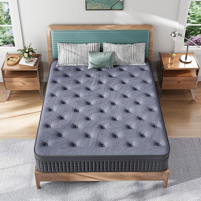 Susalt Queen Mattress, 12 Inch Hybrid Mattress in a Box, Gel Memory Foam, Medium Firm, Edge Support, Motion Isolation, Pressure Relief, Zoned Support Spring, CertiPUR-US Certified, Black & Gray