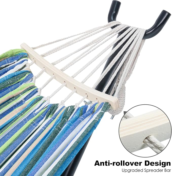 GAFETE Double Hammock with Stand for Outside, Upgraded Spreader Bar, Heavy Duty Space Saving Steel Stand 2 Person, Convenient Pocket, Easy Assembly, 600lbs Weight Capacity, Indoor & Outdoor (Garden) - Image 2