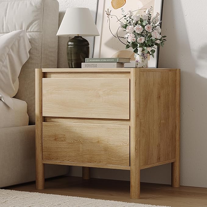 CHUWELL 3-Piece Bedroom Dresser Set-9 Drawer Dresser & 2 Nightstands,63" Wide Dresser and Night Stands with Solid Wood Cylindrical Legs,Rustic Wooden Storage for Bedroom(Oak)