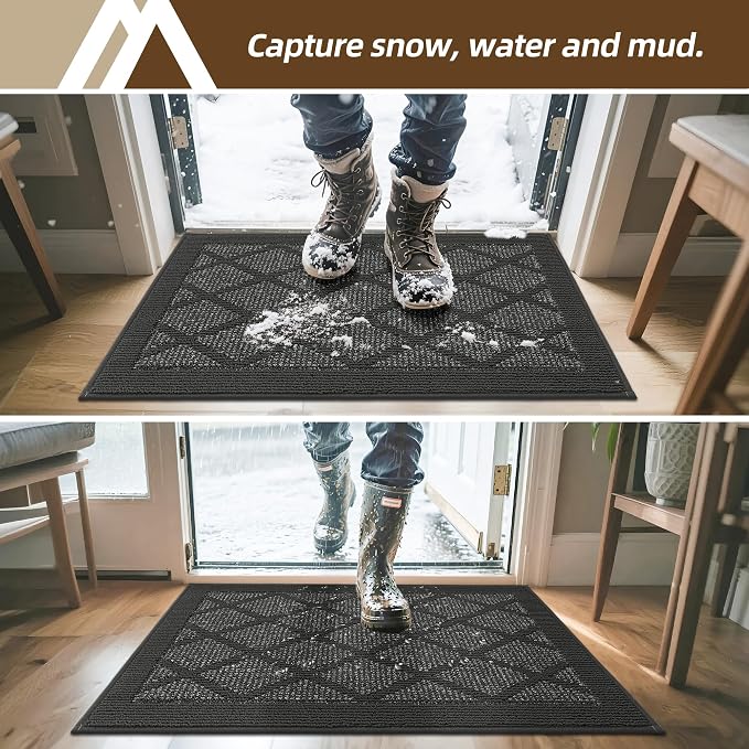COSY HOMEER Non-Slip Door Mat 20"x32", Entryway Rugs Low Profile Absorbent Dirt Trapper Doormat for Front Entrance, Washable Polypropylene Entry Mat (Dark Grey) - Image 2