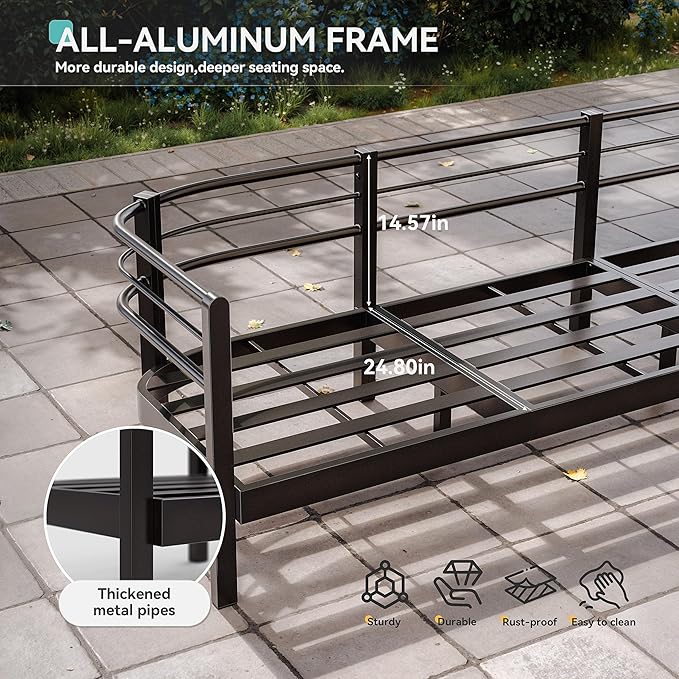 Aluminum Patio Furniture Set,8 Pieces HDPE Rope Patio Conversation Sets with Modular Coffee Table,Metal Outdoor Sectional Furniture w/5.9" Thick Cushions for Porch,Deck,Backyard,Navy Blue