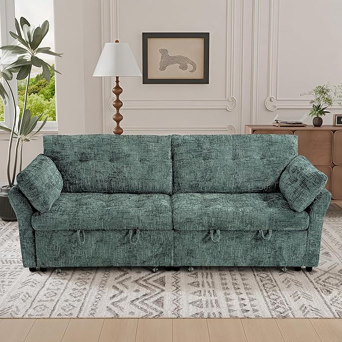 Casaphoria 3 in 1 Sleeper Sofa Bed Reclining Convertible Couch with USB & Wheels – Adjustable Lounge Chair for Living Room Apartment 3-Seater 89.8 Inch in Green