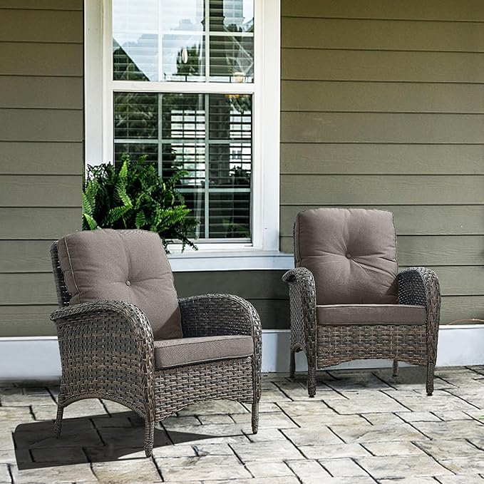 Belord 7 Piece Outdoor Patio Furniture Sets with Rocking Chairs, Wicker Loveseat Conversation Sets for Deck Patio Backyard Poolside, Grey Cushion