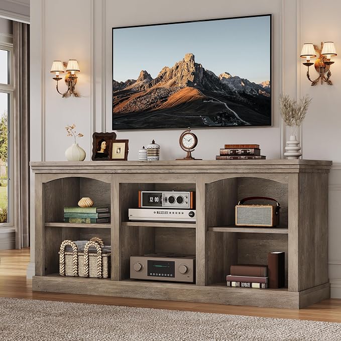YITAHOME Farmhouse TV Stand for 75/80 Inch TV, Entertainment Center with Adjustable Shelf, Large TV Console Table for Living Room (Washed Grey) by YITAHOME