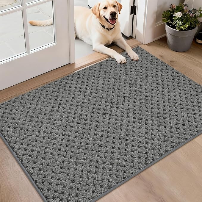 BEQHAUSE Dirt Trapper Door Mat Non-Slip Entryway Rugs Stain Resistant Absorbent Dog Doormats Woven-Look Washable Welcome Floor Doormat for Front Back Door, Dirty Wet Shoes & Paws, 32" x 48", Grey by BEQHAUSE