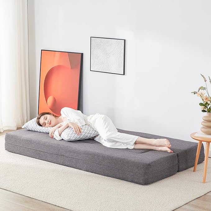 Floor Sofa Bed, Convertible Sleeper Lounge Couch Folding Mattress with 2 Pillows & Washable Cover for Living Room, Guest, Playroom, Queen