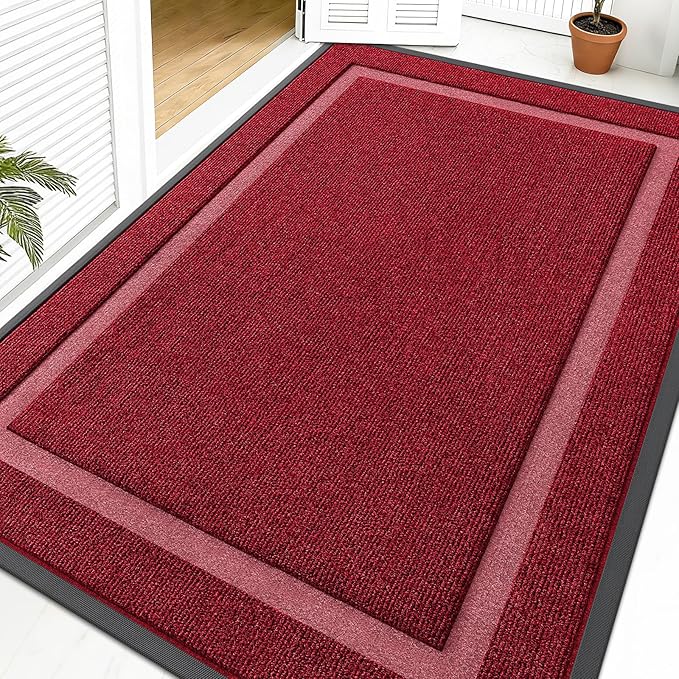 OLANLY Front Door Mat Indoor Outdoor Entrance, Waterproof All-Season, All-Weather Doormat, Sturdy Natural Rubber, Fade Resistant, Low Profile, Easy Clean Patio Porch Entryway Mat, 59x40, Wine Red by OLANLY