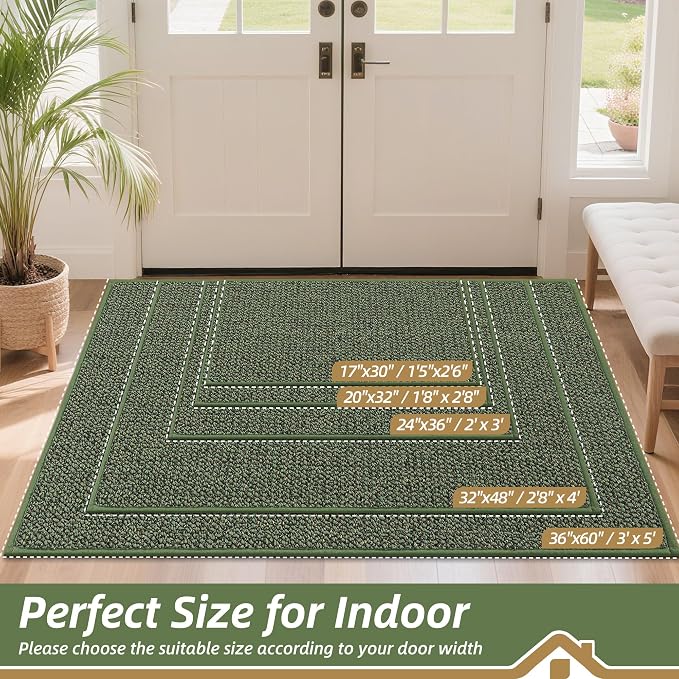 BEQHAUSE Dirt Trapper Door Mat 32" x 48", Non-Slip Washable Doormats Entrance Mat, Dirt Resistant and Absorbent Welcome Mat, Low Profile Floor Mats for Front Back Door and Entryway, Green - Image 2