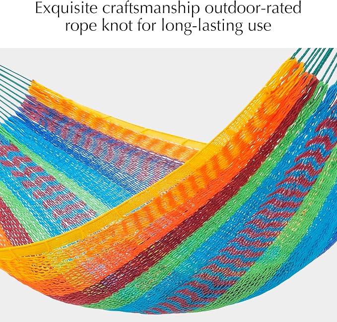 PNAEUT Handwoven Mayan Hammocks for Outside, Handwoven Thick Soft Rope Double Hammocks for Outdoor Indoor, Max 600 lbs Capacity, Tree Straps, Carabiners & Carrying Bag Included (Tropical, X-Large) - Image 4