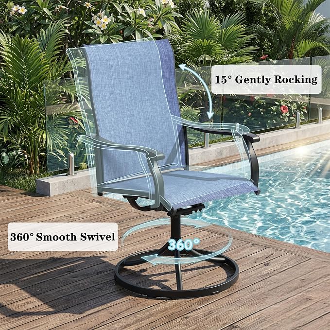 NOBLEMOOD 5-Piece Outdoor Dining Table & Chair Set, Outdoor Dining Set with 4 Textilene Swivel Chairs, Patio Metal Square Dining Table Set for Outside, Garden, Backyard - Image 4