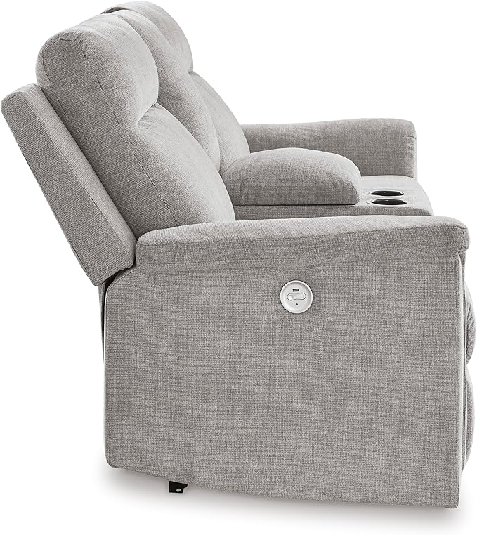 Signature Design by Ashley Barnsana Minimalist Power Reclining Loveseat with Console and USB Charging Ports, Light Gray