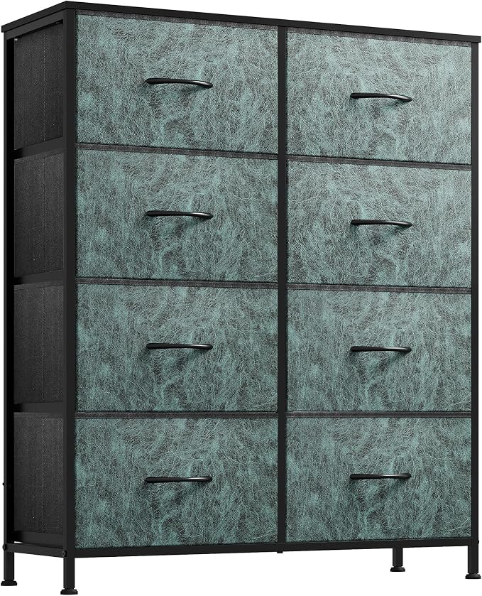 WLIVE Fabric Dresser for Bedroom, Tall Dresser with 8 Drawers, Storage Tower with Fabric Bins, Double Dresser, Chest of Drawers for Closet, Playroom, Dormitory, Vintage Green by WLIVE