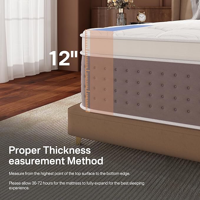 California King Mattress, 12 Inch Cal King Mattress in a Box, Cooling Gel Memory Foam Mattresses with Individual Pocket Springs, Pressure Relief, Medium Firm Feel, Extra Edge Support, CertiPUR-US