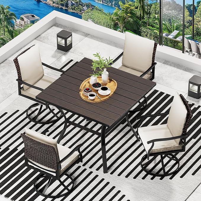 LEVELEVE 5 Piece Outdoor Patio Dining Set with 4 Swivel Dining Chairs & 1 Large Round Dining Table,Bistro Furniture Set for Lawn, Garden, Deck, Backyard and Porch - Image 3
