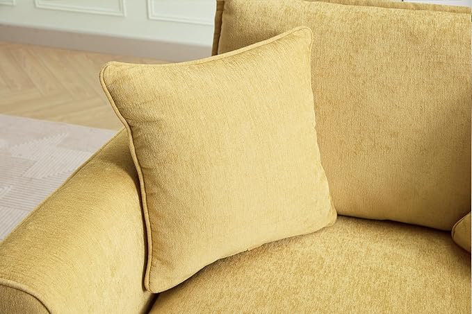 46.3 Inch Oversized Armchair Chenille Fabric Chair and a Half Single Sofa with Pillow Removable Washable Covers Rubberwood Legs Ruffled Armrests for Living Room Bedroom Office Apartment, Yellow