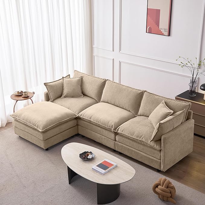 105" Oversized Modular Cloud Sectional Sofa Free Convertible L-Shaped Corner Sectional with Movable Ottoman, Chenille Upholstered Multiple Cushions Cloud Sofa Couches | Easy to Assemble