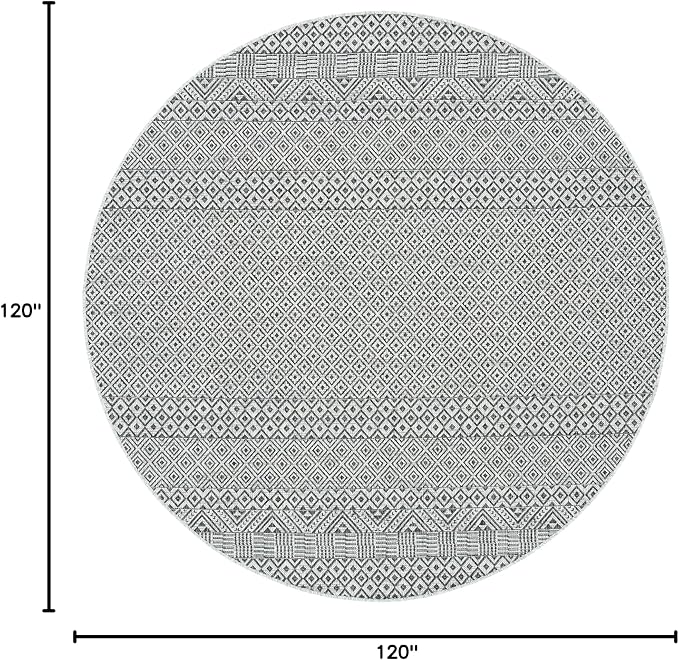 SAFAVIEH Courtyard Collection 10' Round Grey/Black CY8235 Indoor/Outdoor Non-Shedding Easy Cleaning Patio Backyard Porch Deck Mudroom Area Rug - Image 2