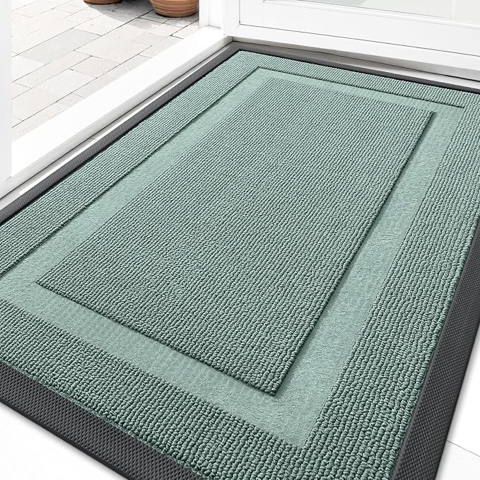 OLANLY Front Door Mat Indoor Outdoor Entrance, Waterproof All-Season, All-Weather Doormat, Sturdy Natural Rubber, Low Profile, Easy Clean Patio Porch Entryway Mat, 29.5x17, Grayish Green by OLANLY