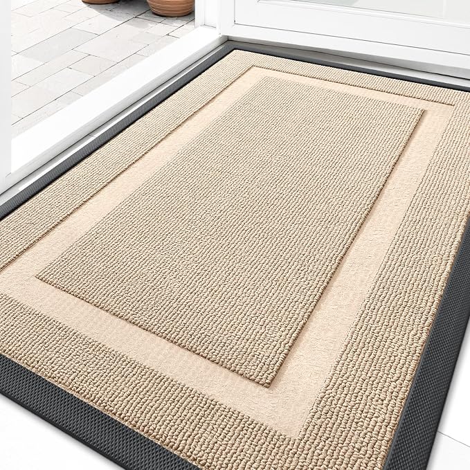 OLANLY Front Door Mat Indoor Outdoor Entrance, Waterproof All-Season, All-Weather Doormat, Sturdy Natural Rubber, Low Profile, Easy Clean Patio Porch Entryway Mat, 29.5x17, Off-White by OLANLY