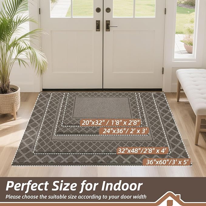 BEQHAUSE Door Mat Indoor Entrance Dirt Trapper Rugs for Entryway Non Slip Welcome Mat Absorbent Floor Mat Low Profile Washable Front Doormat for Dirty Paws, 24" x 36", Brown - Image 2