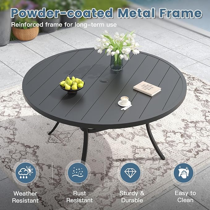 DIFY 9 Pieces Outdoor Patio Dining Set for 8, 53" Black Round Metal Dining Table and 8 Grey Stackable Textilene Patio Chairs, Outdoor Table and Chairs for Backyard Garden Poolside - Image 6