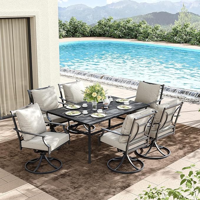 Grand patio Dining Chairs Set of 4，Outdoor Swivel Patio Dining Chairs Set of 4，Swivel Rocker Dining Chairs，Outdoor Dining Chairs with Grey Cushions, Patio Chairs for Outside, Garden Lawn Porch - Image 6