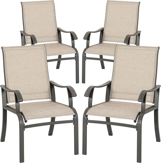 NUU GARDEN Patio Dining Chairs Set of 4, All Weather Textilene Patio Chairs,Powder-Coated Metal Frame Outdoor Patio Bistro Dining Chairs for Lawn Garden Backyard, Beige by NUUGARDENCORPORATION