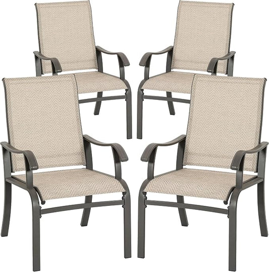 NUU GARDEN Patio Dining Chairs Set of 4, All Weather Textilene Patio Chairs,Powder-Coated Metal Frame Outdoor Patio Bistro Dining Chairs for Lawn Garden Backyard, Beige by NUUGARDENCORPORATION