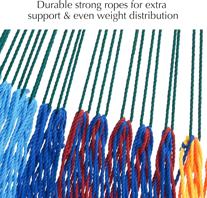 PNAEUT Handwoven Mayan Hammocks for Outside, Handwoven Thick Soft Rope Double Hammocks for Outdoor Indoor, Max 600 lbs Capacity, Tree Straps, Carabiners & Carrying Bag Included (Tropical, X-Large) - Image 5