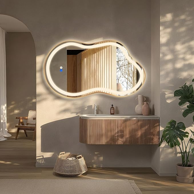 Irregular Led Backlit Bathroom Mirror -24"x36" Single Piece, Asymmetrical Cloud Lighted Vanity Mirror with Lights for Wall, Anit-Fog, Dimmable, Memory (Vertical/Horizontal) - Image 5