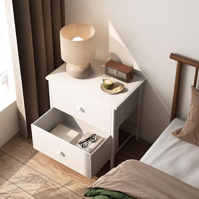 BOLUO White Nightstands Set of 2 - Nightstand and Dresser Sets Night Stand Dresser for Bedroom End Table with Fabric Drawers Organizer Modern - Image 8