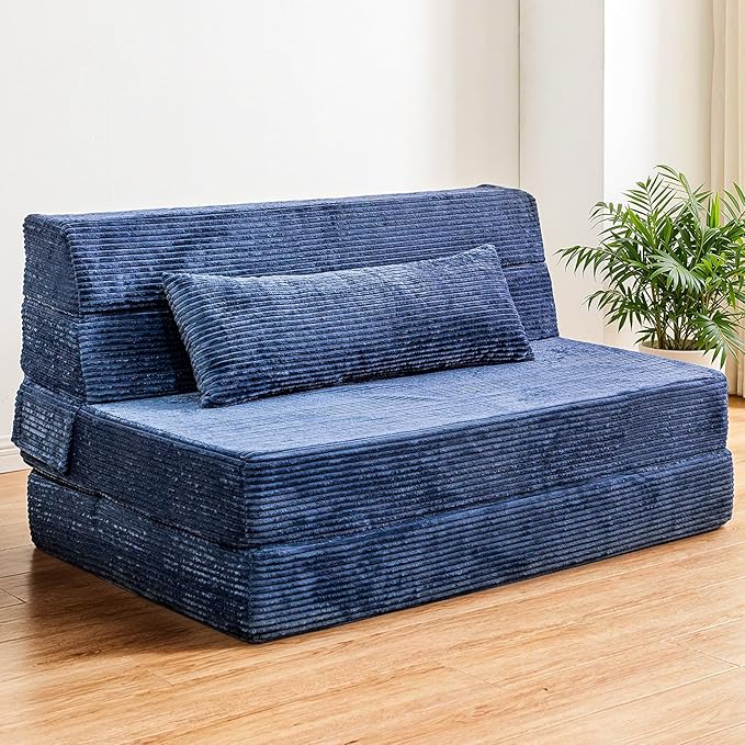 Folding Sofa Bed, Convertible Sleeper Chair with Pillow, High Density Memory Foam Fold Out Couch, Foldable Mattress Futon Sofa for Living Room/Dorm/Guest Use/Apartment/Home Office