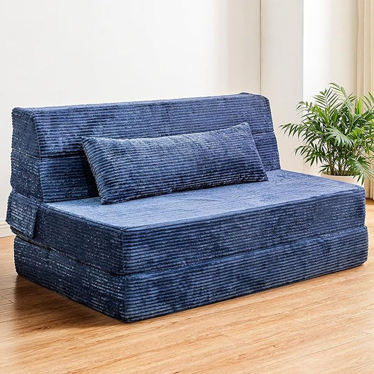 Folding Sofa Bed, Convertible Sleeper Chair with Pillow, High Density Memory Foam Fold Out Couch, Foldable Mattress Futon Sofa for Living Room/Dorm/Guest Use/Apartment/Home Office