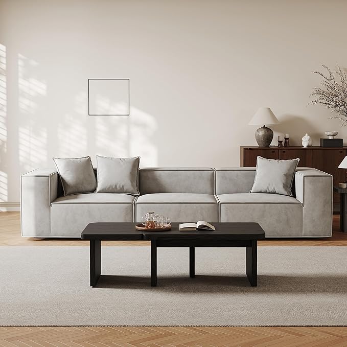 Black Wood Coffee Table, Free Adjustable Modern Living Room Table as Square, Rectangle, Irregular Tea Table, Couch Side Tabl e for Home Office