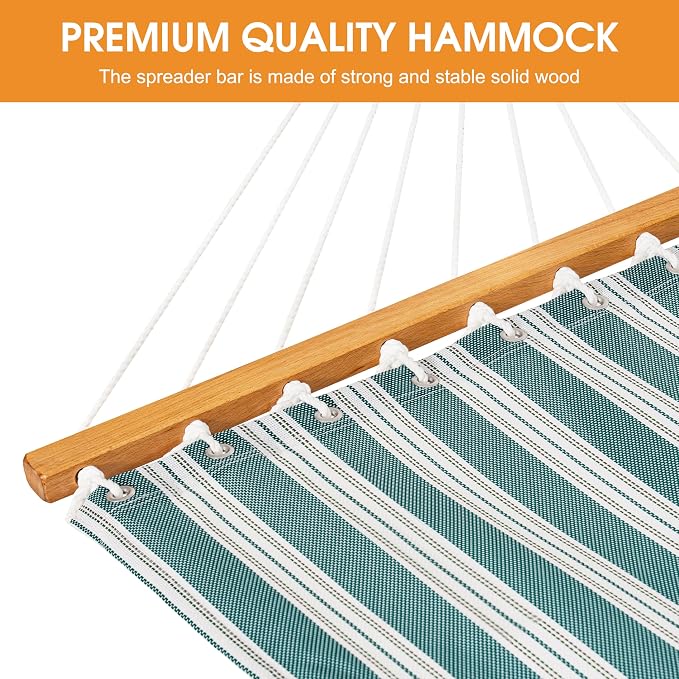 Lazy Daze Hammocks Quick Dry Hammock with Spreader Bar Textliene Fabric Double 2 Person Hammock with Chains Outdoor Patio Poolside Backyard Beach 450 lbs Capacity, Green Stripes - Image 3