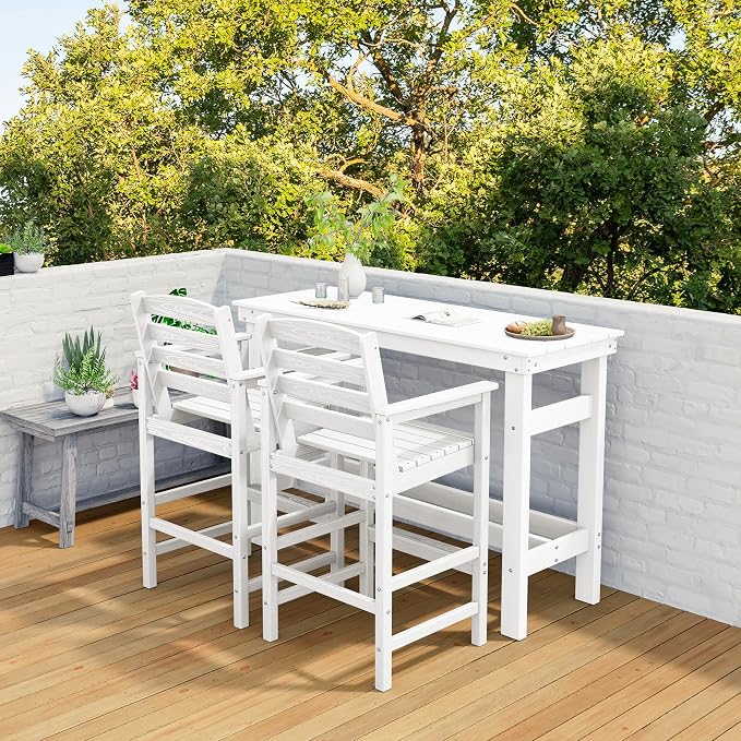 SERWALL Outdoor Bar Set - 4 Adirondack Bar Chairs & Bar Height Table with 1.6" Umbrella Hole, All-Weather HDPE Patio Furniture for Poolside, Backyard, Garden - White - Image 9